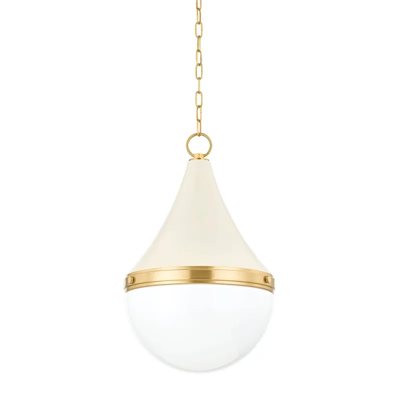 Ciara 1-Light Pendant in Aged Brass 14.75W x 22.5H (Soft Cream)