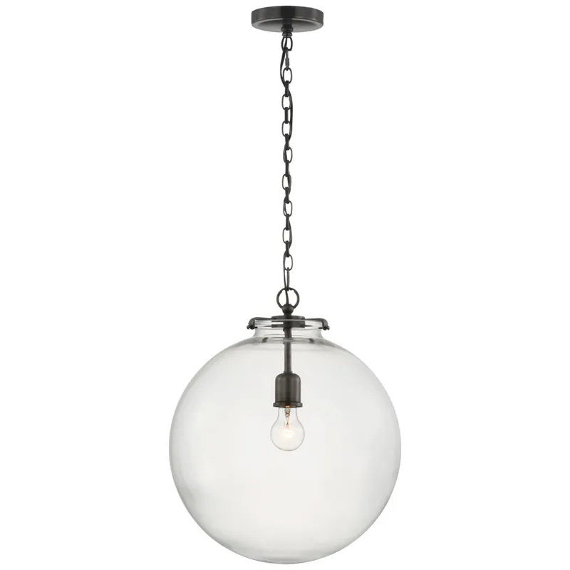 Thomas O'Brien Katie Large Globe Pendant in Bronze with Clear Glass Ceiling Light W16" x H19.25"