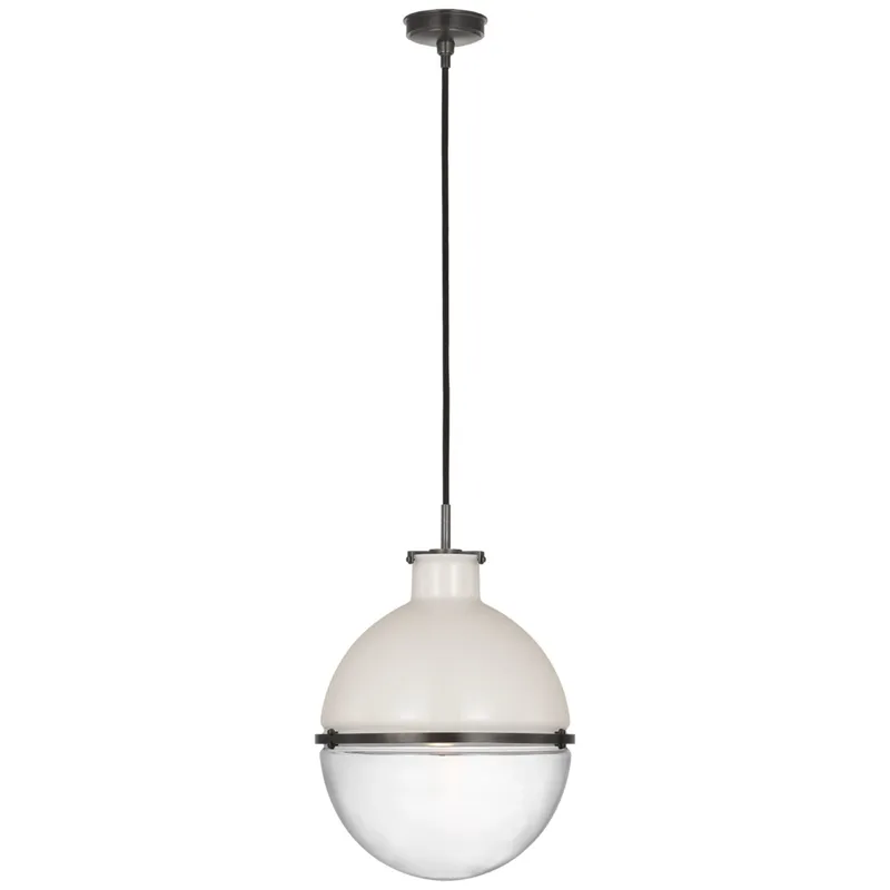 Thomas O'Brien Maxey 14" Globe Pendant in Bronze with White Glass and Clear Glass Ceiling Light W13.5"