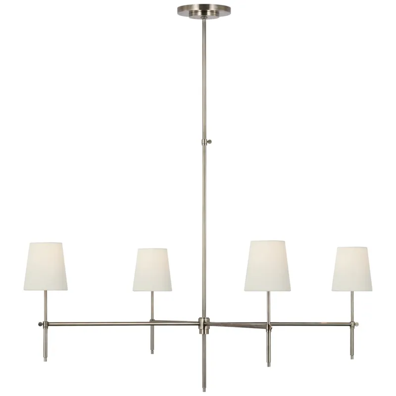 Thomas O'Brien Bryant Extra Large Chandelier in Antique Nickel with Linen Shades Ceiling Light W48"