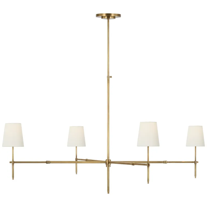 Thomas O'Brien Bryant Grande Chandelier in Hand-Rubbed Antique Brass with Linen Shades Ceiling Light W60"