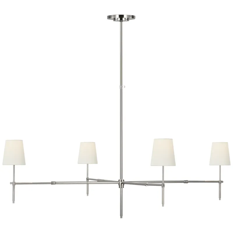 Thomas O'Brien Bryant Grande Chandelier in Polished Nickel with Linen Shades Ceiling Light W60"