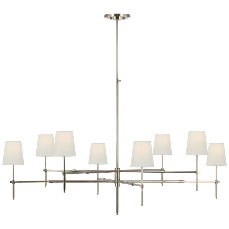 Thomas O'Brien Bryant Grande Two Tier Chandelier in Antique Nickel with Linen Shades Ceiling Light W60"