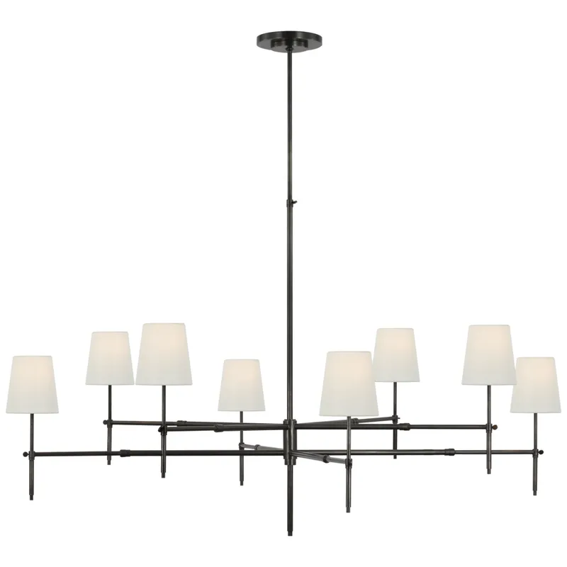 Thomas O'Brien Bryant Grande Two Tier Chandelier in Bronze with Linen Shades Ceiling Light W60"