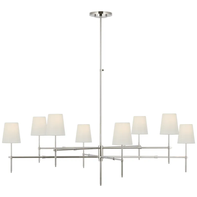 Thomas O'Brien Bryant Grande Two Tier Chandelier in Polished Nickel with Linen Shades Ceiling Light W60"