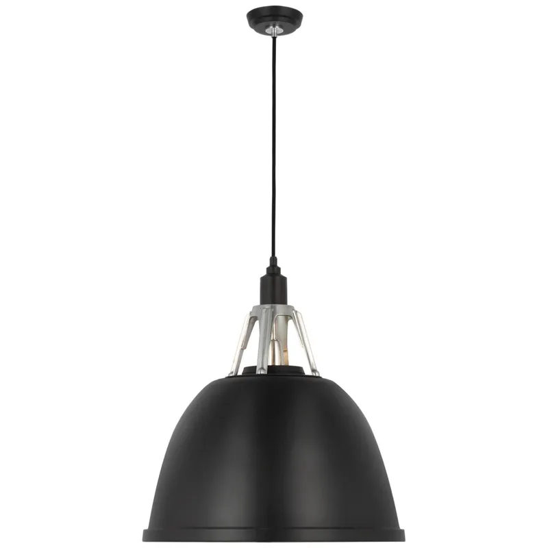Thomas O'Brien Gunner 22" Pendant in Black and Polished Aluminum Ceiling Light W22"