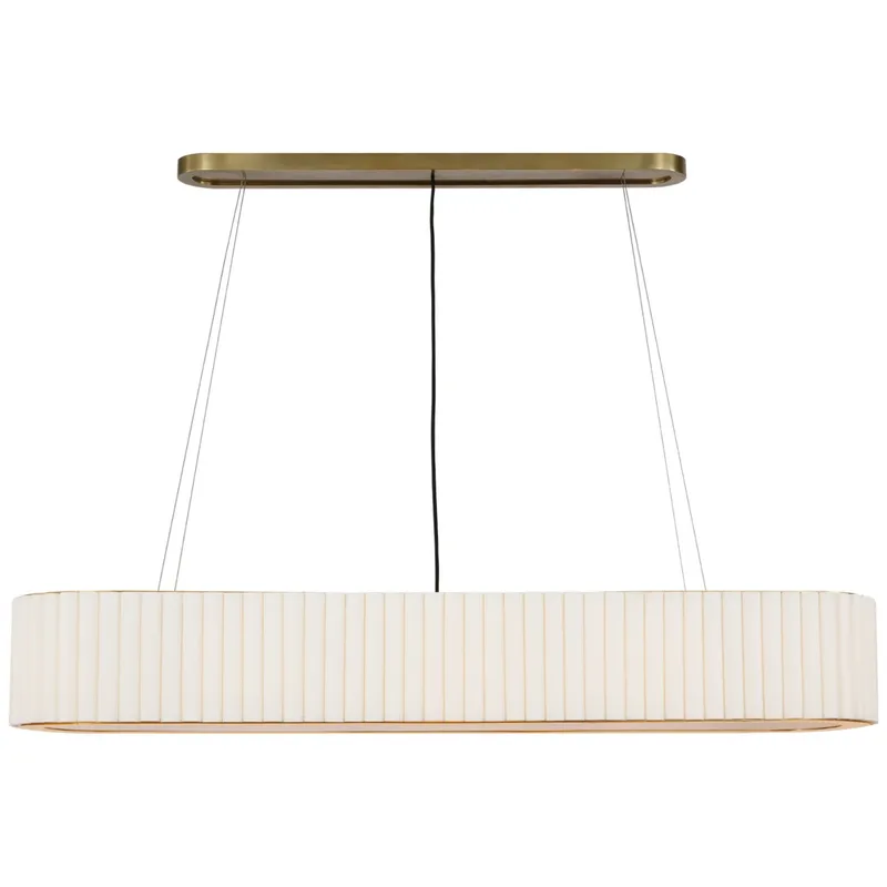 Ian K. Fowler Palati Large Linear Chandelier in Hand-Rubbed Antique Brass with Linen Shade Ceiling Light W54" X 12.25"