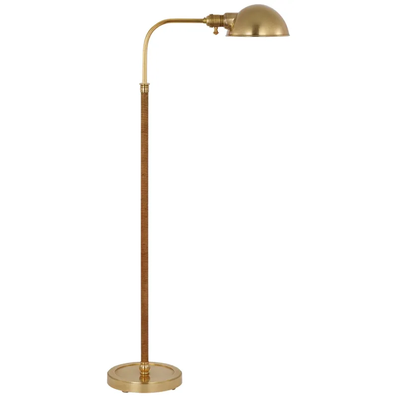 Chapman & Myers Basden Medium Pharmacy Lamp in Antique-Burnished Brass and Natural Rattan Floor Lamp W8.5" x H40.5" - 60"