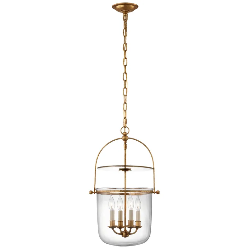 Chapman & Myers Lorford Small Smoke Bell Lantern in Gilded Iron with Clear Glass Ceiling Light W14"