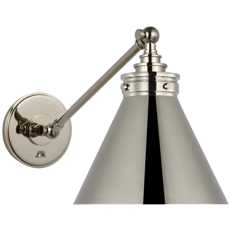 Chapman & Myers Parkington Single Library Wall Light in Polished Nickel W8.5" x H9.75" - 11.5"