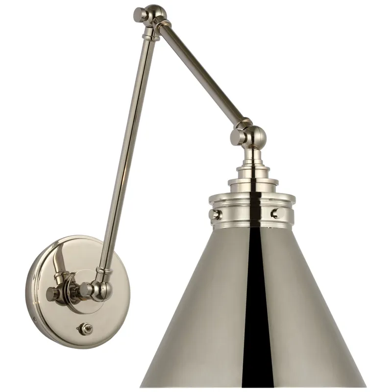 Chapman & Myers Parkington Double Library Wall Light in Polished Nickel W8.5" x H14" - 15"