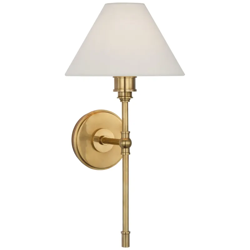 Chapman & Myers Parkington Large Tail Sconce in Antique-Burnished Brass with Linen Shade Wall Light W9" x H18.75"