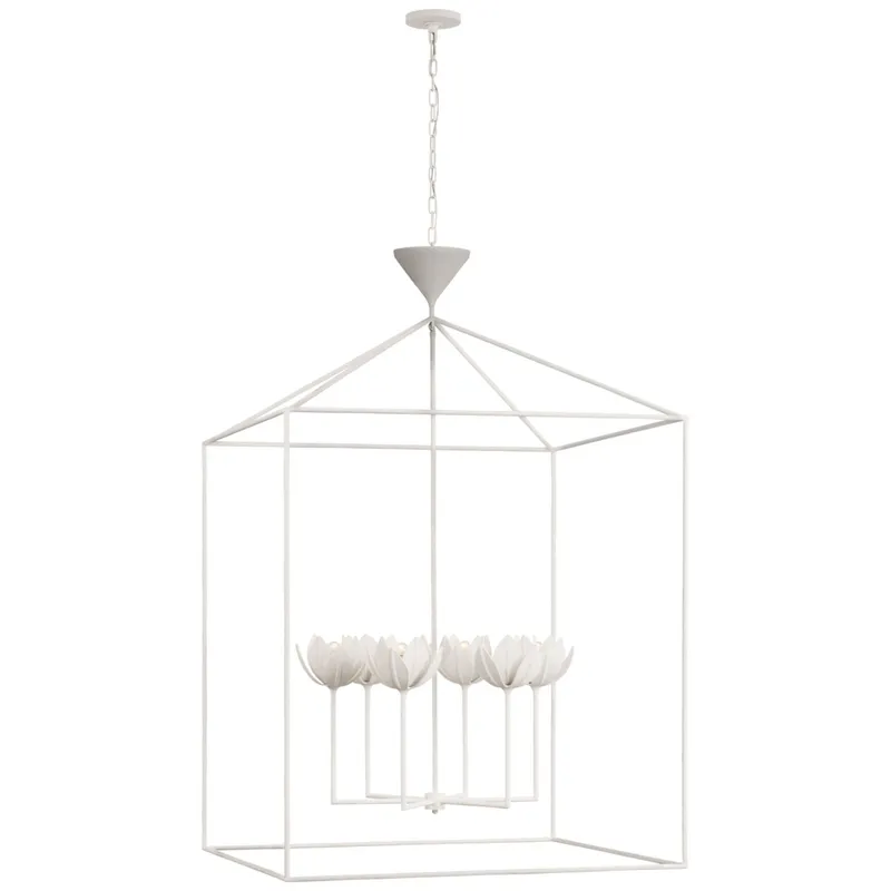 Julie Neill Alberto Grande Open Cage Lantern in Plaster White Ceiling Light W38" x H59"