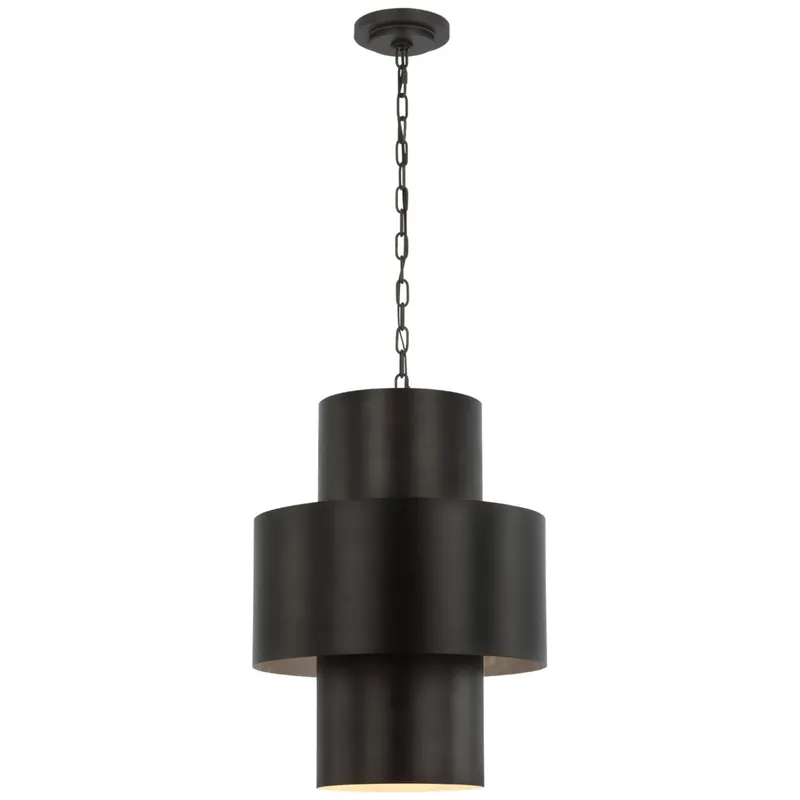 Julie Neill Chalmette 16" Layered Pendant in Aged Iron Ceiling Light W16" x H21"