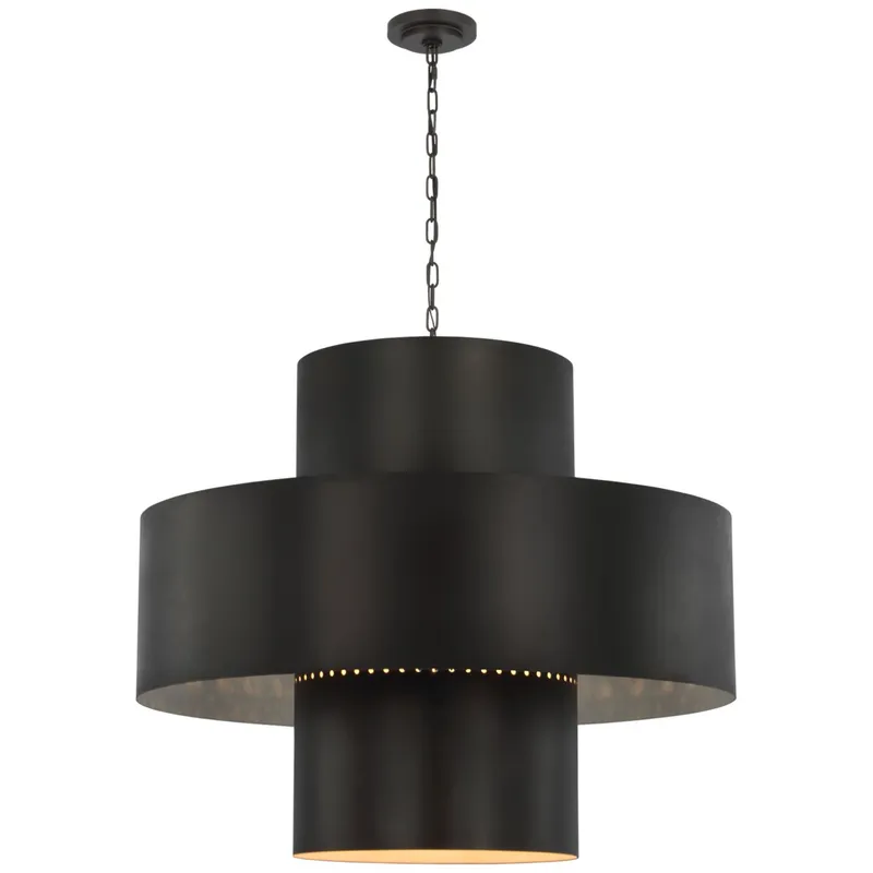 Julie Neill Chalmette 38" Layered Pendant in Aged Iron Ceiling Light W37.75" x H31.5"