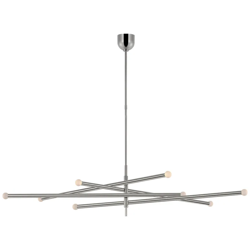 Kelly Wearstler Rousseau Oversized Eight Light Articulating Chandelier in Polished Nickel with Etched Crystal Orb Ceiling Light W68.25"