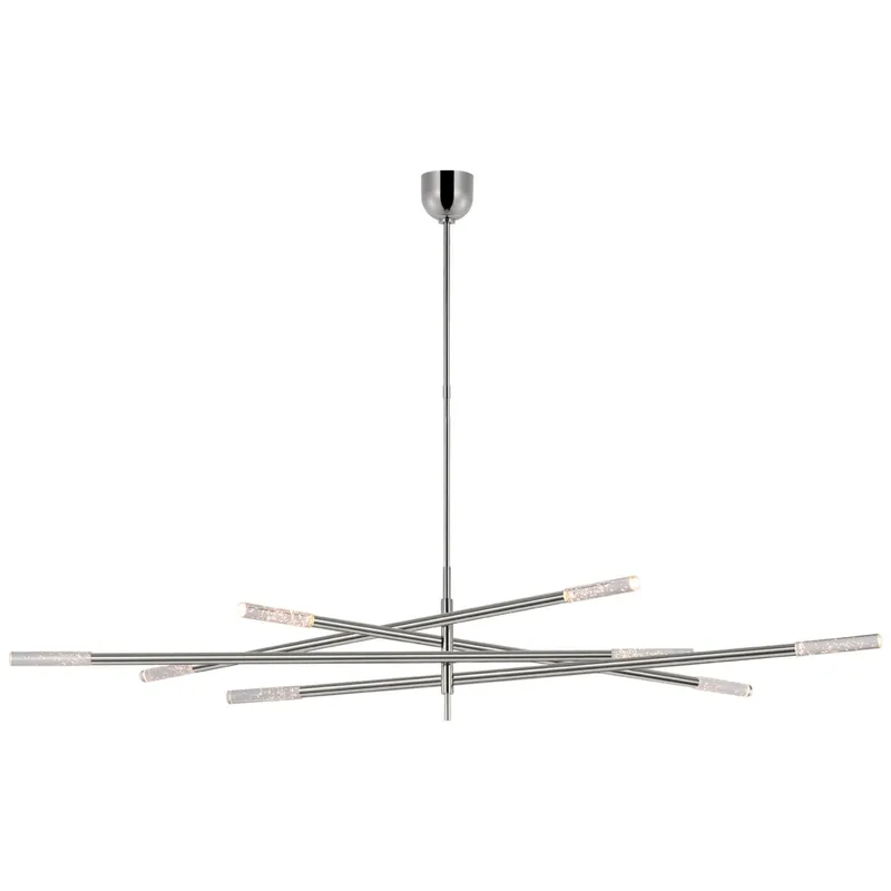 Kelly Wearstler Rousseau Oversized Eight Light Articulating Chandelier in Polished Nickel with Seeded Glass Ceiling Light W80"