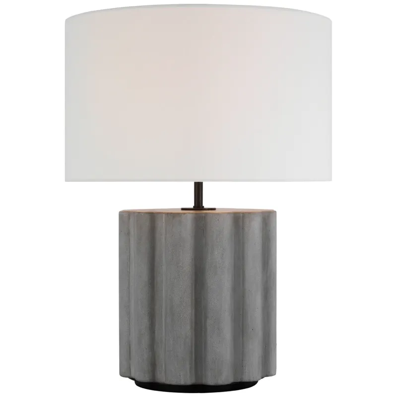 Kelly Wearstler Scioto Medium Table Lamp in Oyster Stained Concrete with Linen Shade W15" x H20.5"