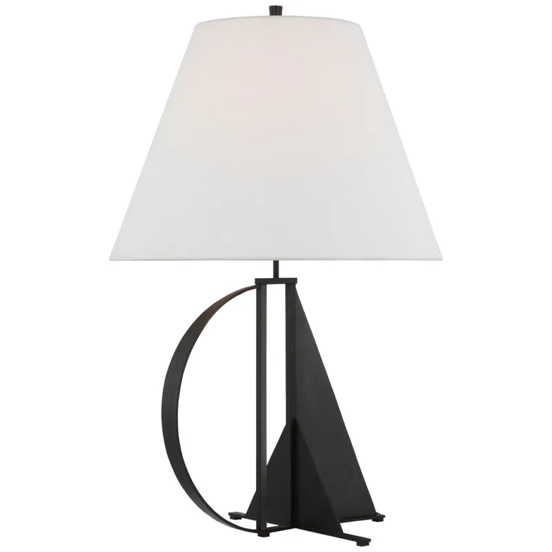Thomas O'Brien Auxerre Large Blacksmith Table Lamp in Aged Iron with Linen Shade W20" x H31.5"