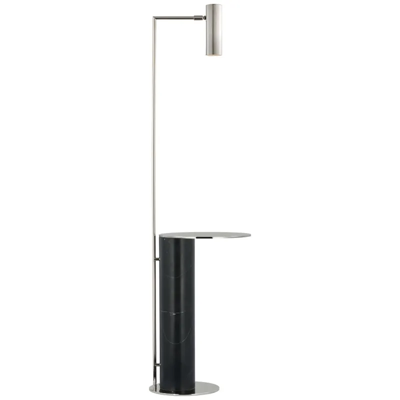 Kelly Wearstler Alma Tray Table Floor Lamp in Polished Nickel and Black Marble W13" x H54"