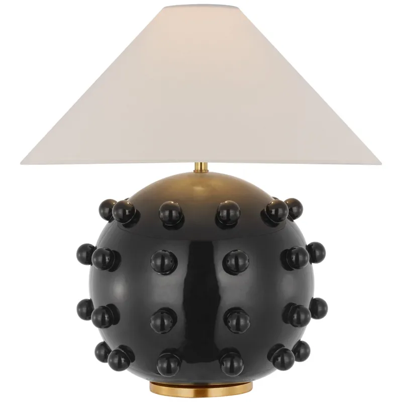 Kelly Wearstler Linden Medium Orb Table Lamp in Black with Linen Shade W21" x H23"