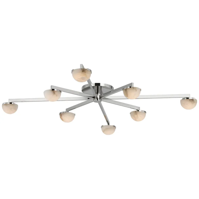 Kelly Wearstler Pedra Extra Large Staggered Arm Flush Mount in Polished Nickel with Alabaster Ceiling Light W48" x H6"
