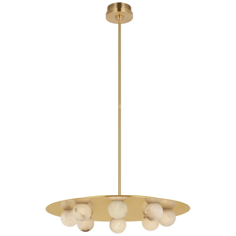 Kelly Wearstler Pertica 24" Eight Light Chandelier in Mirrored Antique Brass with Alabaster Ceiling Light W24"