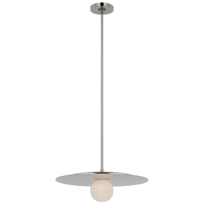 Kelly Wearstler Pertica 18" Disc Pendant in Polished Nickel with Alabaster Ceiling Light W18"