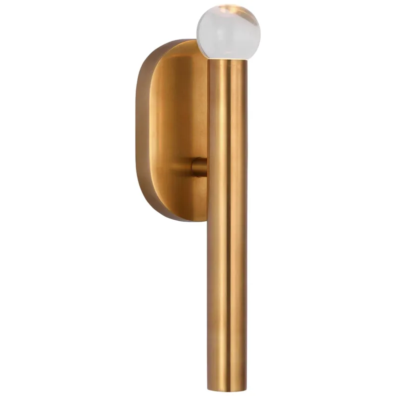 Kelly Wearstler Rousseau Small Bath Sconce in Antique-Burnished Brass with Clear Glass Orb Wall Light W3" x H10.75"
