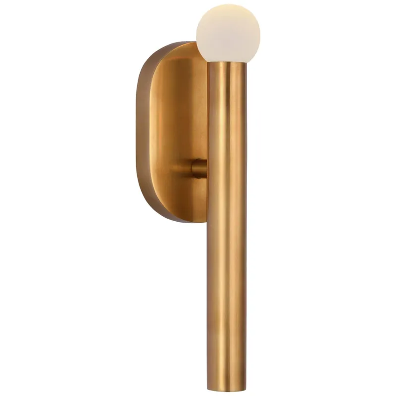 Kelly Wearstler Rousseau Small Bath Sconce in Antique-Burnished Brass with Etched Crystal Orb Wall Light W3" x H10.75"
