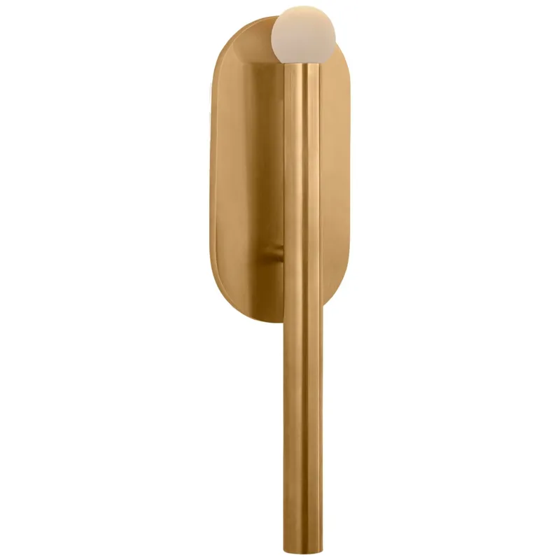 Kelly Wearstler Rousseau Medium Bath Sconce in Antique-Burnished Brass with Etched Crystal Orb Wall Light W4.25" x H15.5"