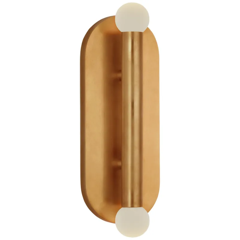 Kelly Wearstler Rousseau Large Vanity Sconce in Antique-Burnished Brass with Etched Crystal Orb Wall Light W4.25" x H12.25"