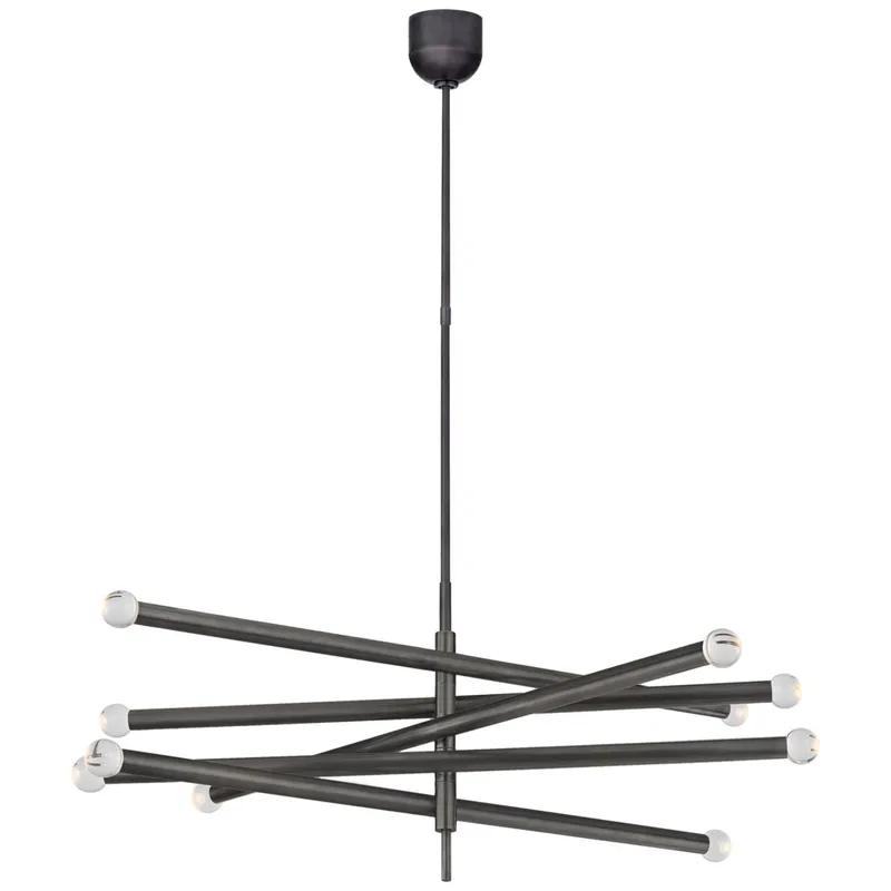 Kelly Wearstler Rousseau Grande Ten Light Articulating Chandelier in Bronze with Clear Glass Orb Ceiling Light W3.5" - 38.25"