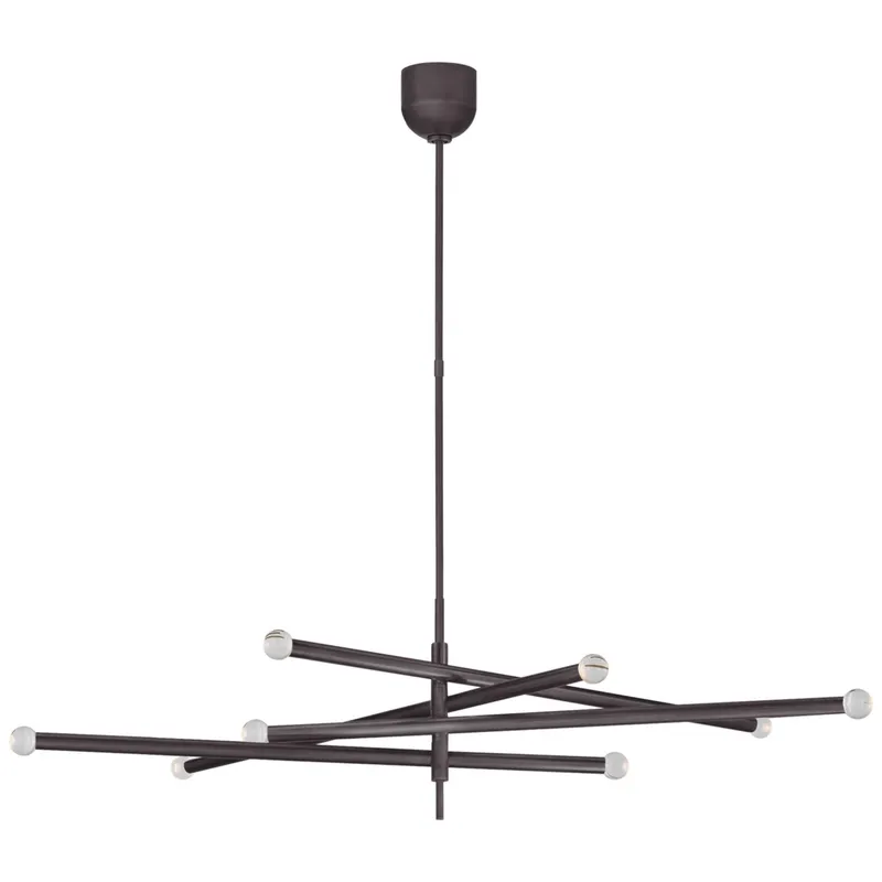 Kelly Wearstler Rousseau Grande Eight Light Articulating Chandelier in Bronze with Clear Glass Orb Ceiling Light W3.5" - 53.25"