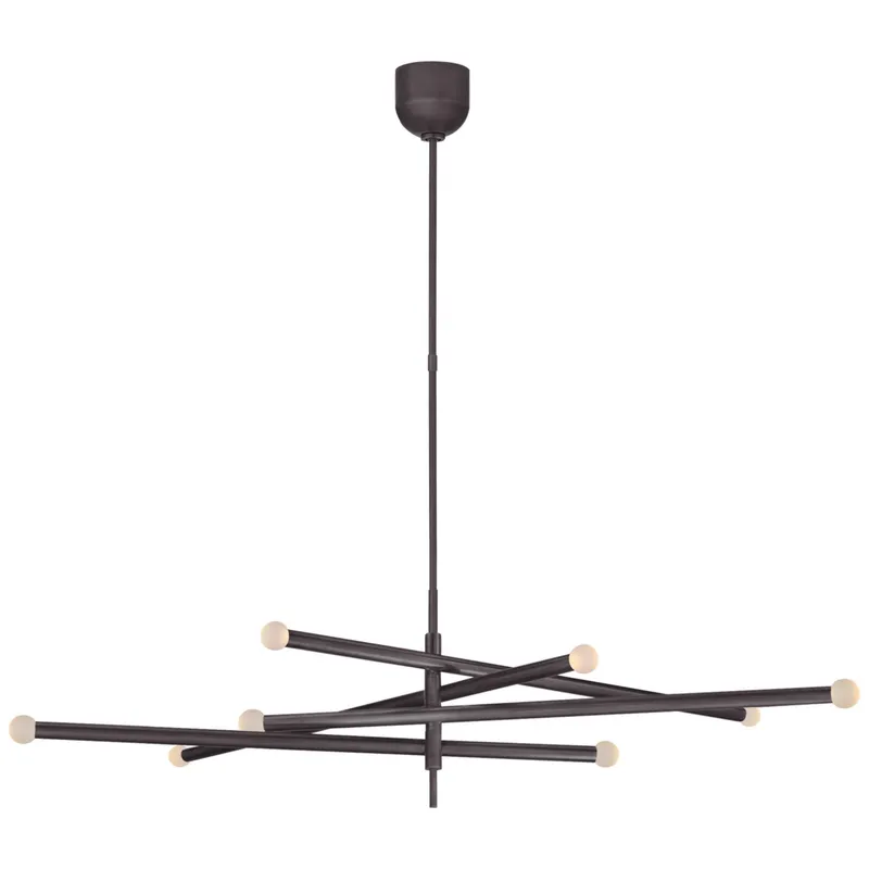 Kelly Wearstler Rousseau Grande Eight Light Articulating Chandelier in Bronze with Etched Crystal Orb Ceiling Light W3.5" - 53.25"