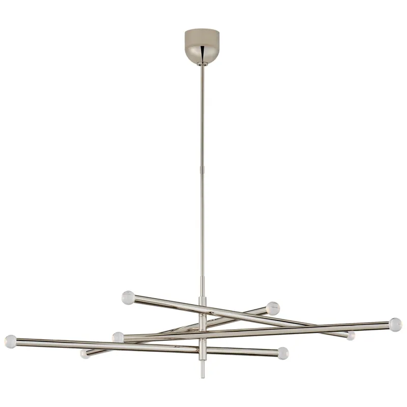 Kelly Wearstler Rousseau Grande Eight Light Articulating Chandelier in Polished Nickel with Clear Glass Orb Ceiling Light W3.5" - 53.25"