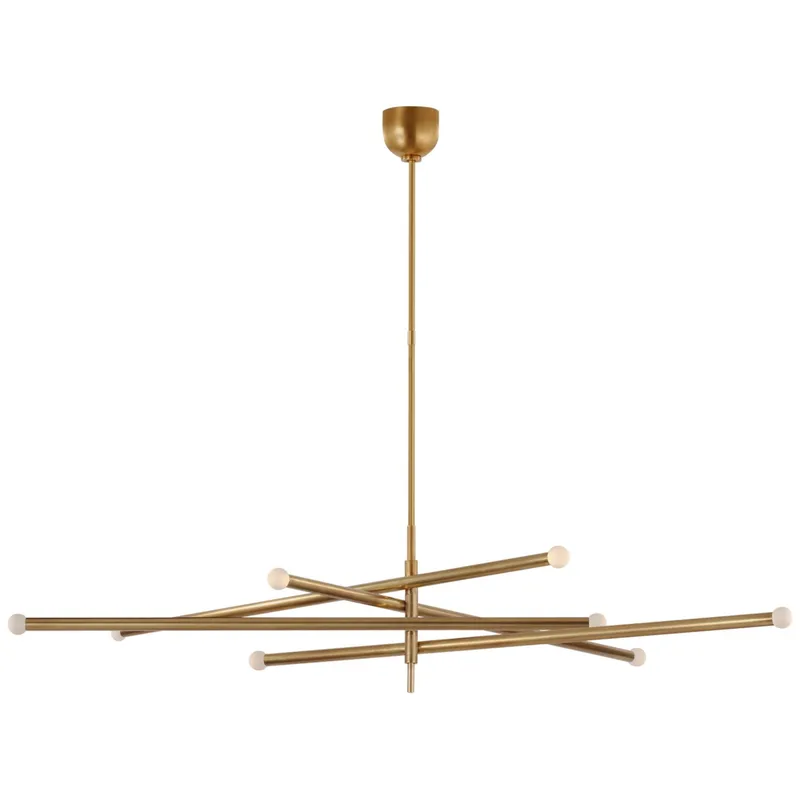Kelly Wearstler Rousseau Oversized Eight Light Articulating Chandelier in Antique-Burnished Brass with Etched Crystal Orb Ceiling Light W68.25"