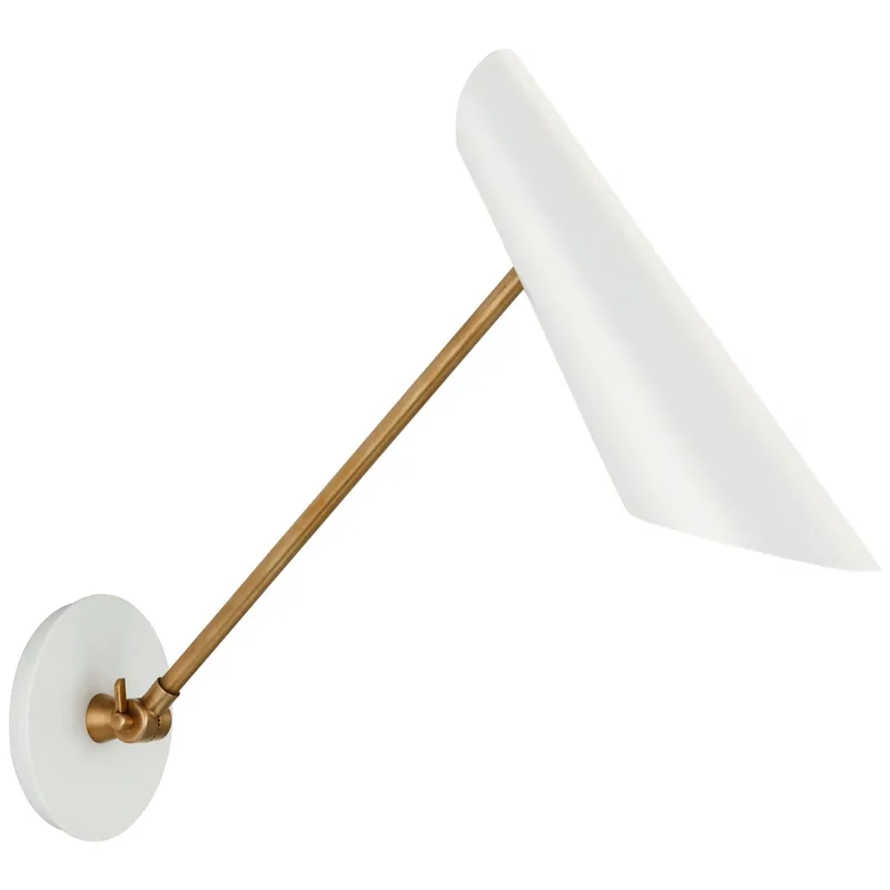 AERIN Franca Single Library Wall Light in Hand-Rubbed Antique Brass with White Shade W5.5" x H13.75" - 18.25"