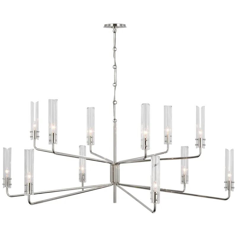 AERIN Casoria Grande Two Tier Chandelier in Polished Nickel with Clear Glass Ceiling Light W56.5" x H30.5"