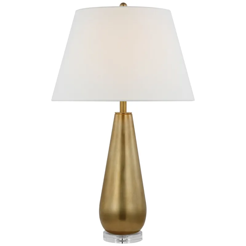 Chapman & Myers Aris Large Table Lamp in Antique-Burnished Brass and Clear Glass with Linen Shade W18.5" x H30"