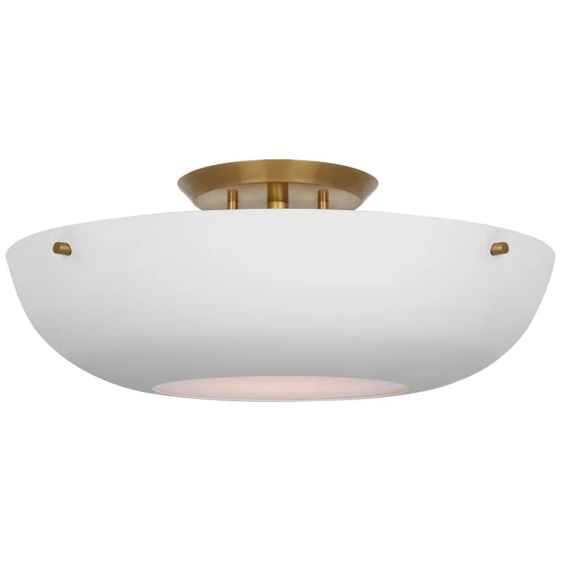 AERIN Valencia 16" Flush Mount in Hand-Rubbed Antique Brass with Matte White Ceiling Light W16.5" x H6.25"