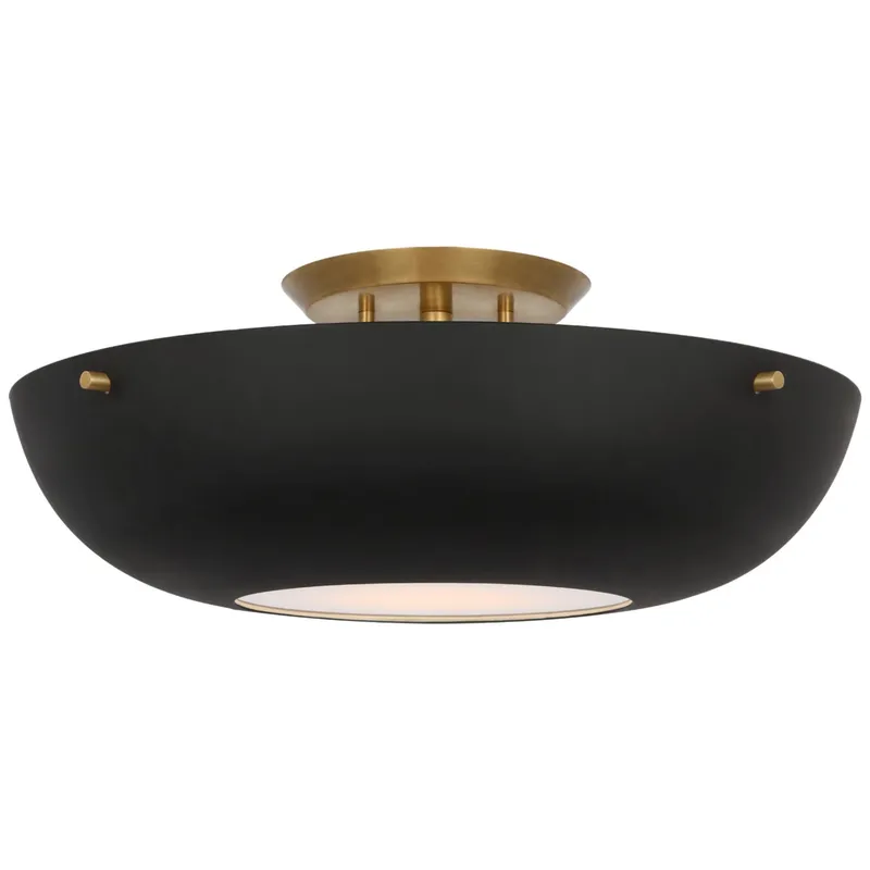 AERIN Valencia 16" Flush Mount in Hand-Rubbed Antique Brass with Matte Black Ceiling Light W16.5" x H6.25"