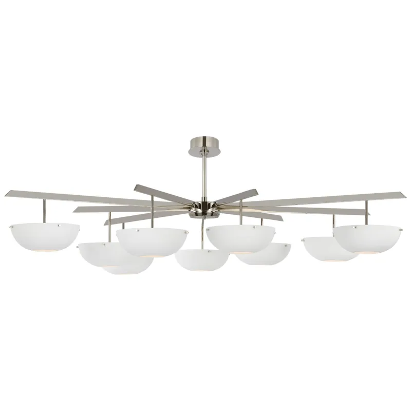 AERIN Valencia Grande Nine Light Chandelier in Polished Nickel with Matte White Ceiling Light W58"