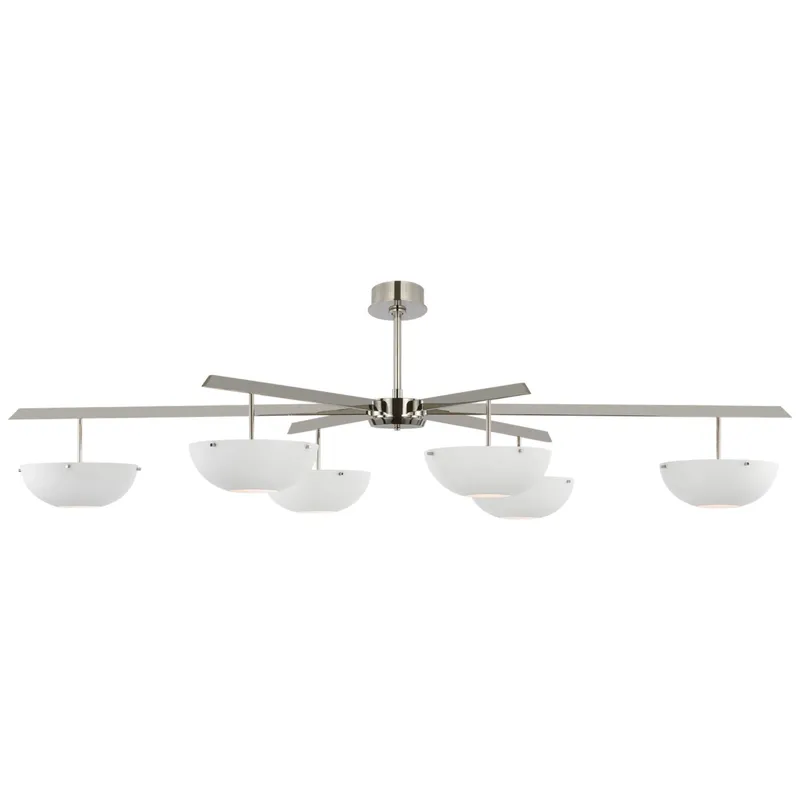 AERIN Valencia Grande Six Light Chandelier in Polished Nickel with Matte White Ceiling Light W66.5"