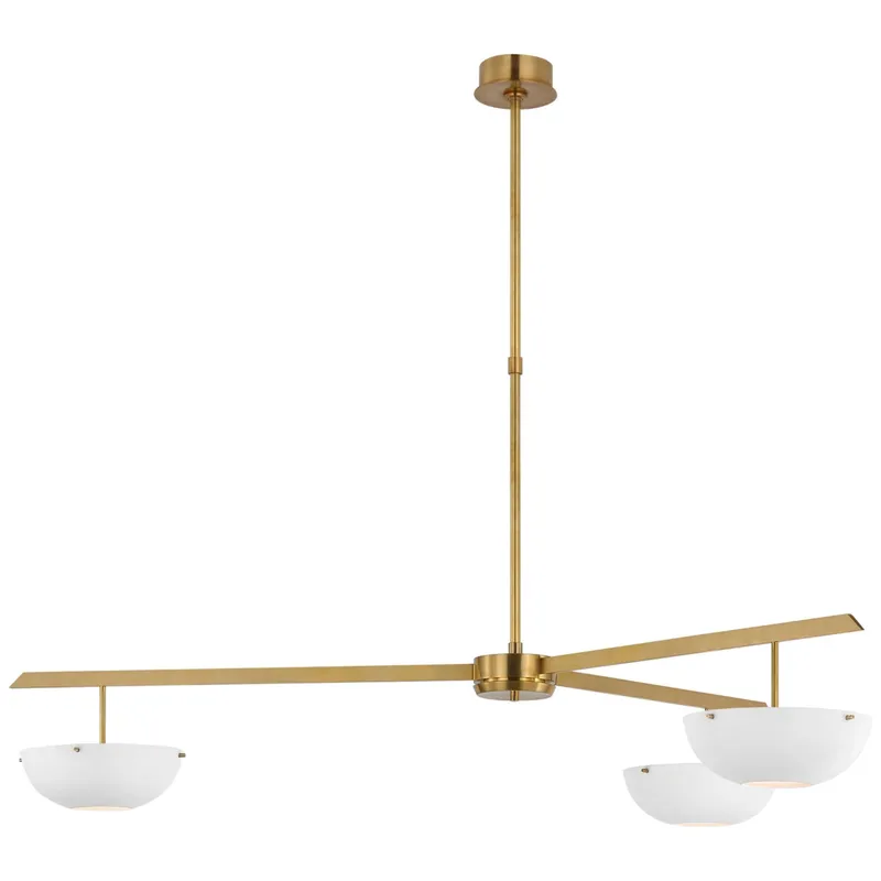 AERIN Valencia Extra Large Three Light Chandelier in Hand-Rubbed Antique Brass with Matte White Ceiling Light W54"