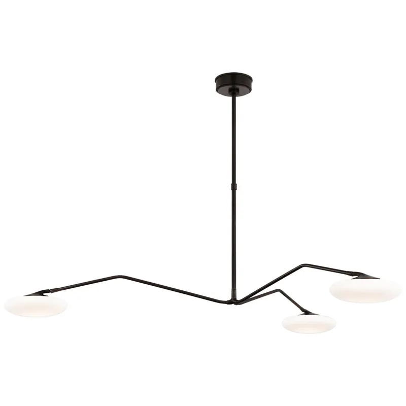 Champalimaud Brindille Extra Large Three Light Chandelier in Gun Metal with White Glass Ceiling Light W60"