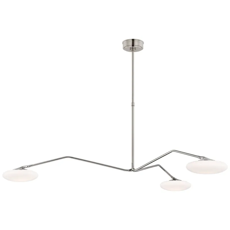 Champalimaud Brindille Extra Large Three Light Chandelier in Polished Nickel with White Glass Ceiling Light W60"