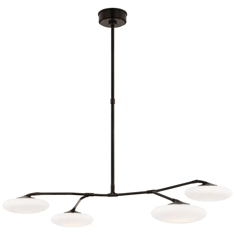 Champalimaud Brindille Large Four Light Chandelier in Gun Metal with White Glass Ceiling Light W47.75" x 32.5"