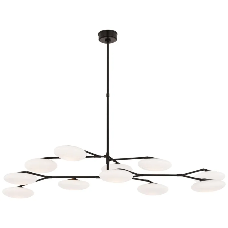 Champalimaud Brindille Extra Large Two Tier Chandelier in Gun Metal with White Glass Ceiling Light W65" x 30"