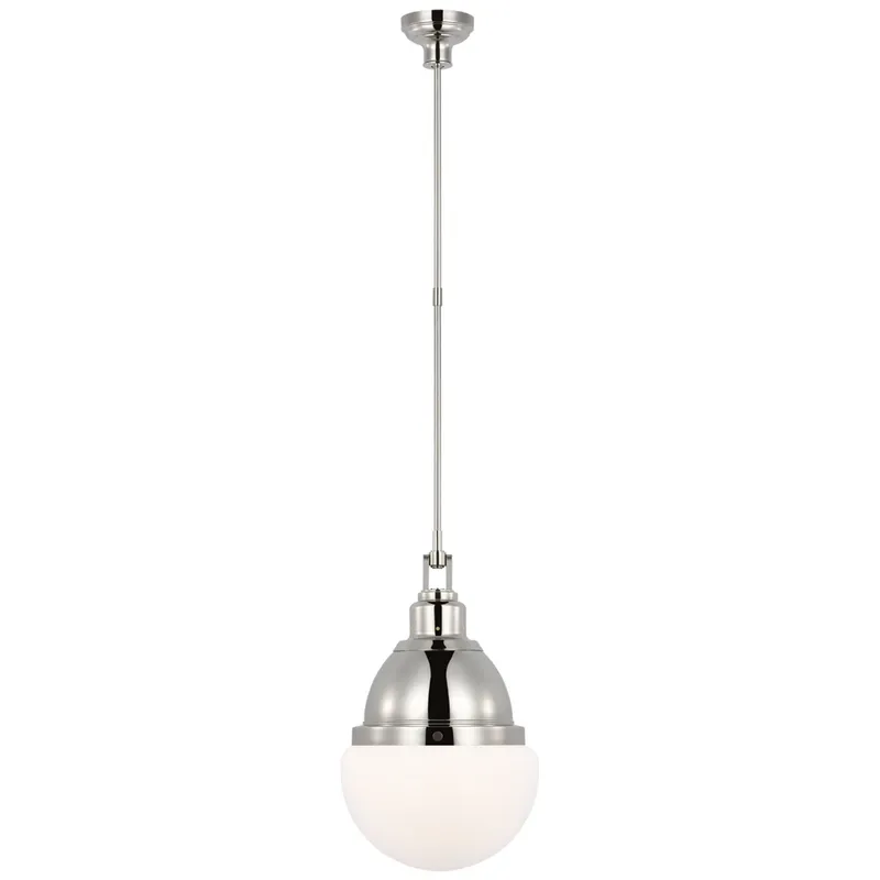 Amber Lewis Bernard 14" Pendant in Polished Nickel with White Glass Ceiling Light W13.75"